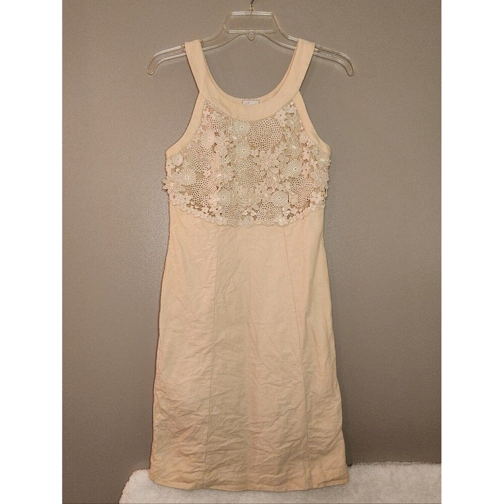 Anthropologie Poshmark Sleeveless Cream Floral Lace-Overlay Shift Dress Size 4
